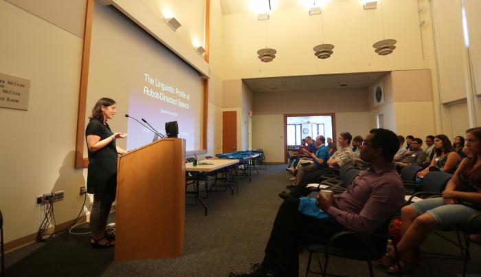 Sarah gives a talk about robot directed speech