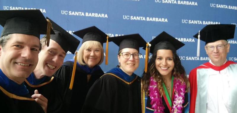 Victoria Melgarejo, 2018 recipient of the Chancellor’s Award for Excellence in Undergraduate Research, with Linguistics faculty